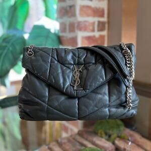 SAINT LAURENT Loulou Puffer Medium Storm Quilted Lambskin Chain Shoulder Bag